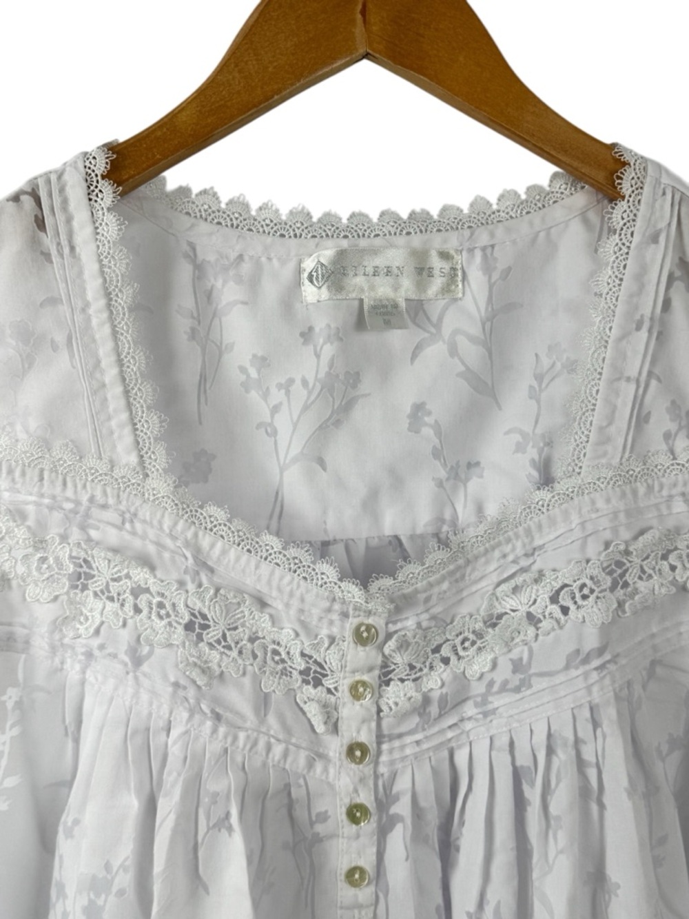 Eileen West Nightgown Medium White Cotton Floral Sleeveless Lace Trim Sleepwear - Picture 5 of 16